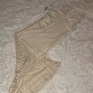 Fashion Nova Textured Tan and Gold Long Dress